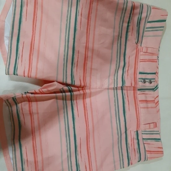 Adidas Orange/Green Essentials Painted Stripe Golf Shorts Size 8 - Picture 2 of 6